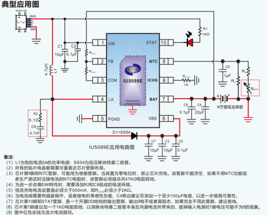IU5099E：TYPE-C 接口2-3节多规格锂电升压充电管理芯片