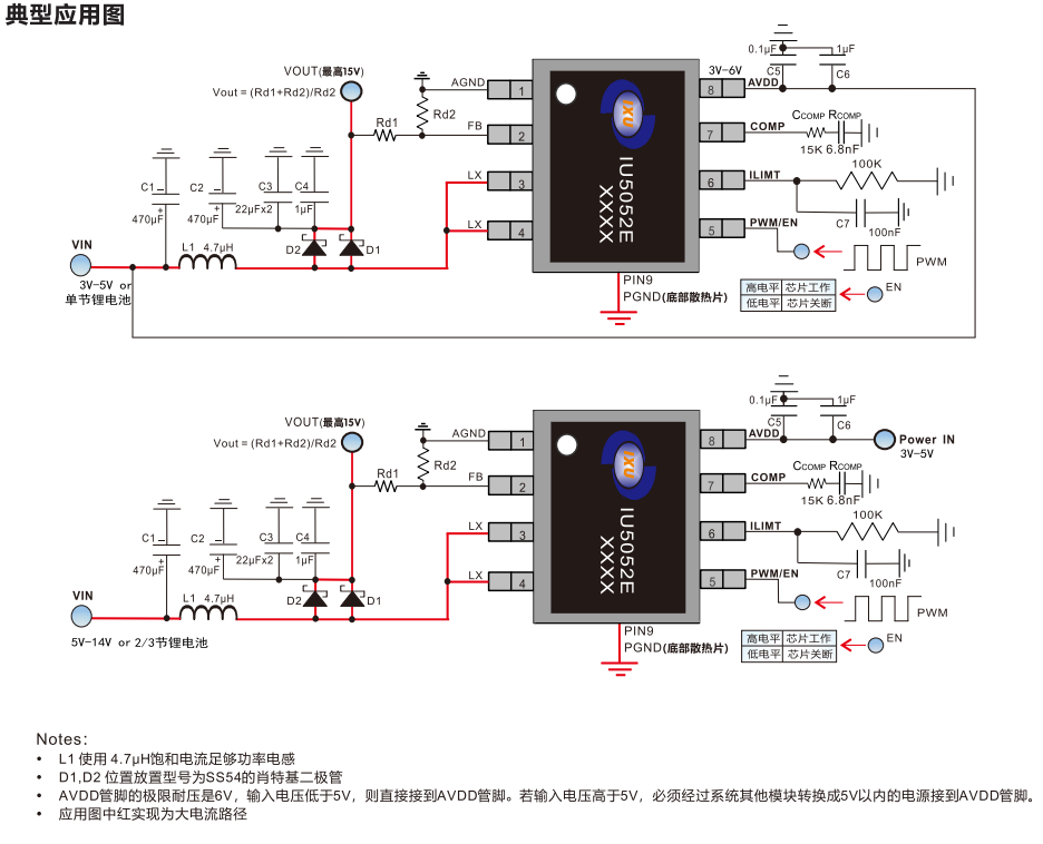 IU5052：输出电压PWM可调,内置MOS,14V,15A高效率升压DCDC转换器