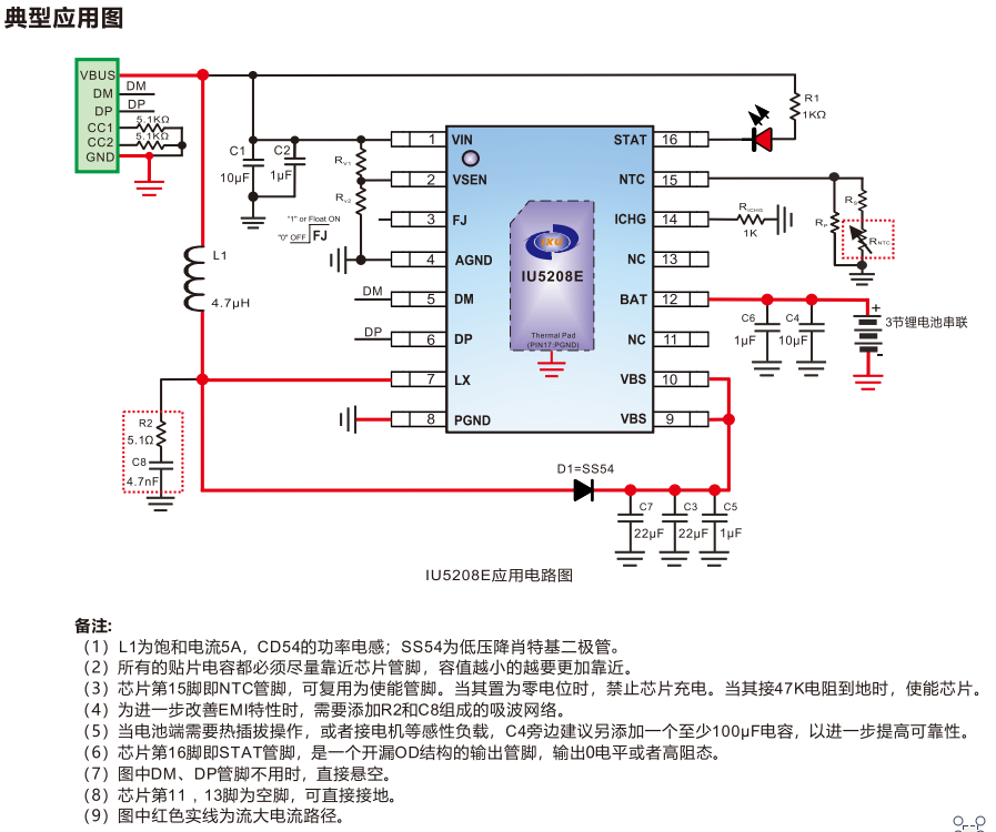 IU5208 三节锂电池充电IC：30 OVP,1.3A,20W快充及NTC使能功能