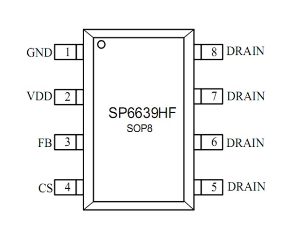 SP6639HF，支持恒功率、低压直充、内置MOS， SOP8，27W以内方案